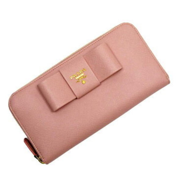 Prada Zip Long Wallet Ribbon Pink Saffiano Leather - Picture 1 of 3